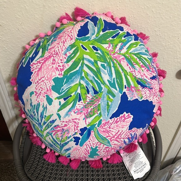 Lilly Pulitzer Pink Tassel Pom Pom Round Pillow - Picture 2 of 3